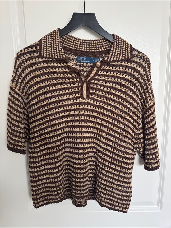 Polo Ralph Lauren Tops - Polo by Ralph Lauren Brown & Cream Striped Knit Polo